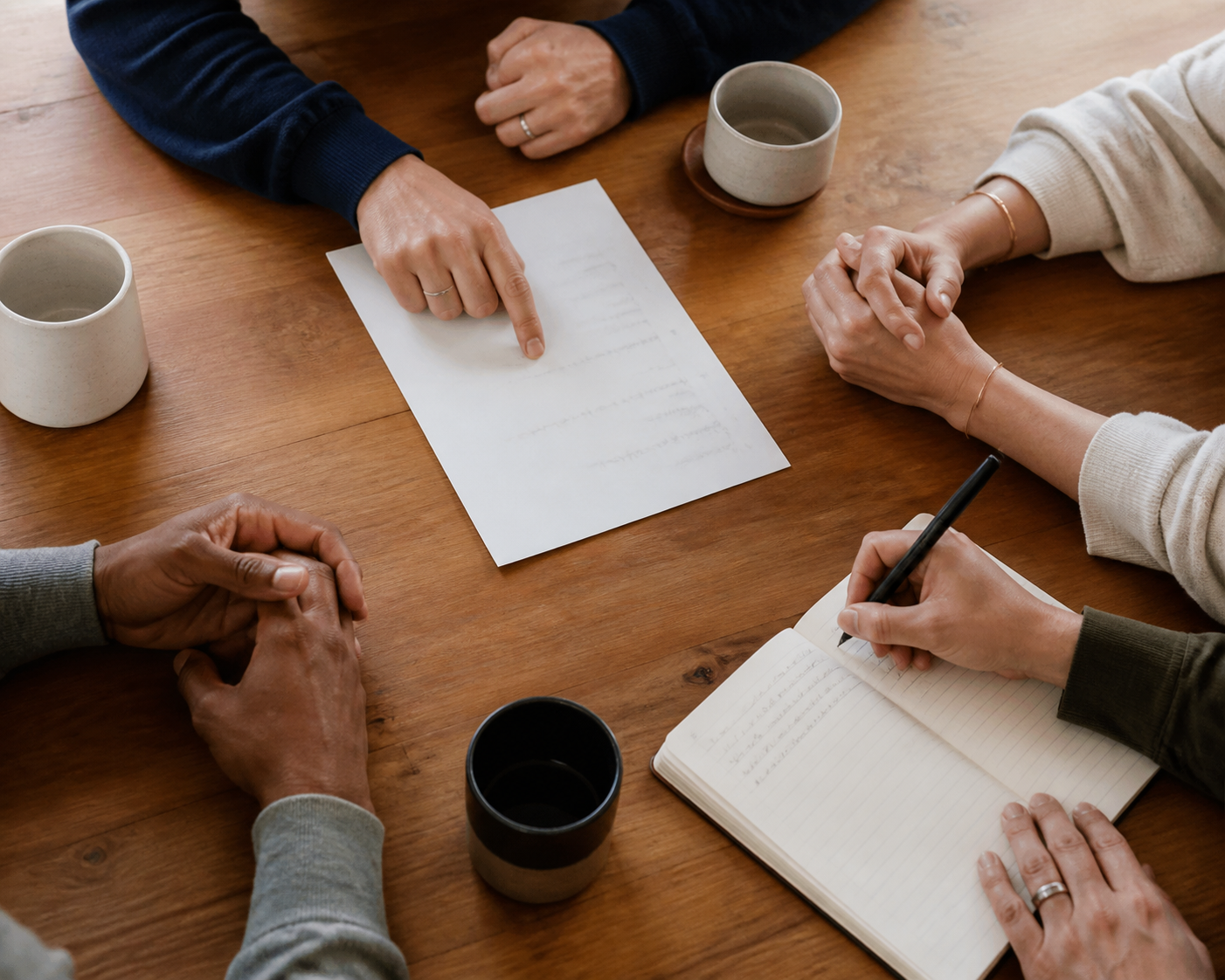 Business and organisation leaders in a focused working meeting